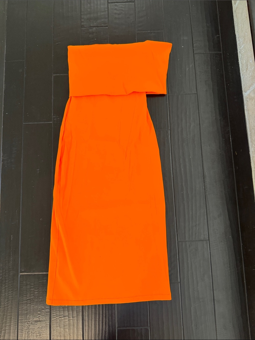 Zara Bright Orange Strapless Midi Dress